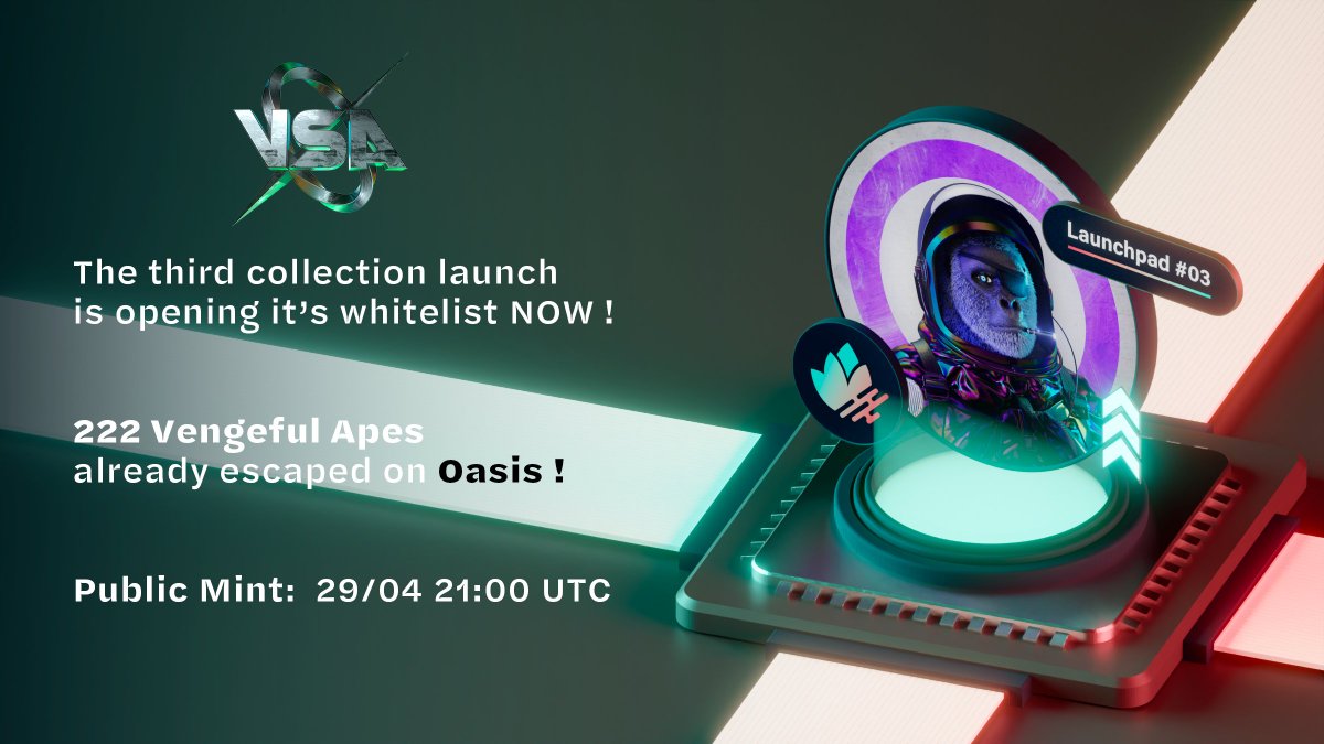 The whitelist mint of the third launch with @V_SpaceApes is now live on rosart.io/launchpad/curr… ! Public mint is opening tomorow !