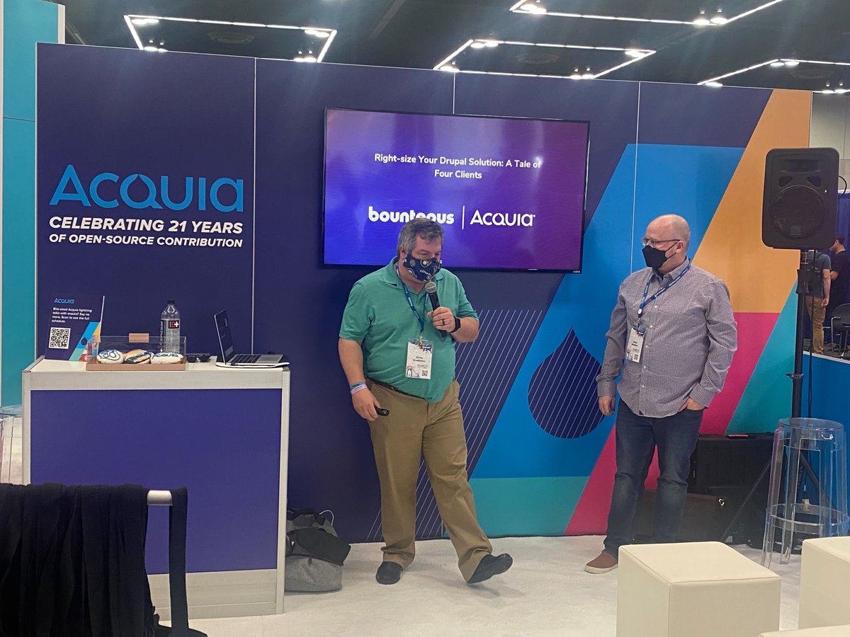 Thank you to <a href="/Acquia/">Acquia</a> for hosting <a href="/NodeLoophole/">Scott W</a> and @cgreaten at their booth for an awesome Lightning Talk—and thanks to everyone who stopped by to listen! We had a great time discussing the benefits and approaches of building a headless <a href="/Drupal/">Drupal</a> site.