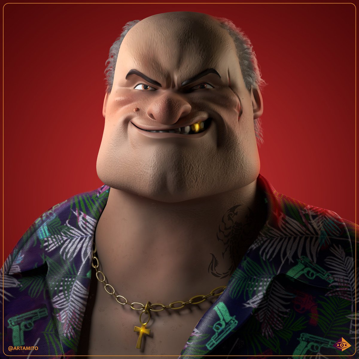 Artamito's tweet photo. Boss of all bosses. 🔫
3D Character design.
Sculpted in Zbrush. Hair, light, render done in Maya.
.
.
.
#artamito #characterdesign #3dcharacterartist #3dcharacter #3dartist #artgallery #nft #zbrush #animation #3dart #nftcollection #Render #NFTartist https://t.co/n0ASojDwpJ