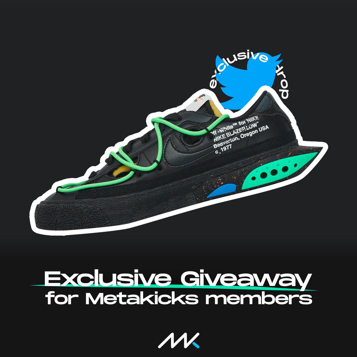 🚨 Physical sneakers airdrop alert 🚨 

We’re giving away the Nike X Off-White Blazer Low to one lucky Metakicks fren 👟🤍

To Win:
1⃣Follow <a href="/sneakmart/">Sneakmart</a>
2⃣Like + RT

That’s all. Good luck 🍀