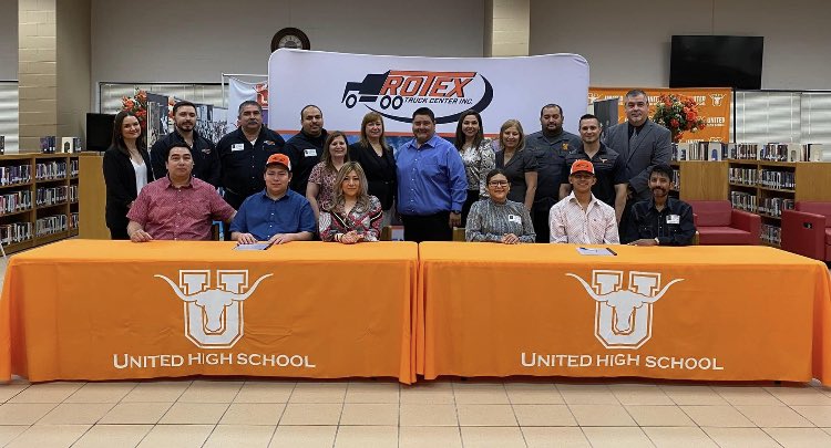 United ISD CTE Signing Day! Students from United High School, Joe Ramirez and Leroy Villarreal sign to continue their career opportunity with Rotex Truck Center (Laredo, Tx.) and Uptown Academy (Chicago,IL) A 70k scholarship. @AlvarezTWCLabor <a href="/workforcestx/">Workforce Solutions for South TX</a> <a href="/TXWorkforce/">Texas Workforce Commission</a> <a href="/unitedisd/">United ISD</a>