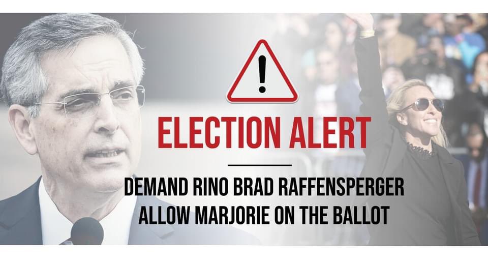 JodyHiceGA's tweet photo. Secretary of State Brad Raffensperger has a history of caving to the liberal left. Don't let him do it again! Demand that he allow Marjorie Taylor Greene on the ballot! https://t.co/1HyievYisH