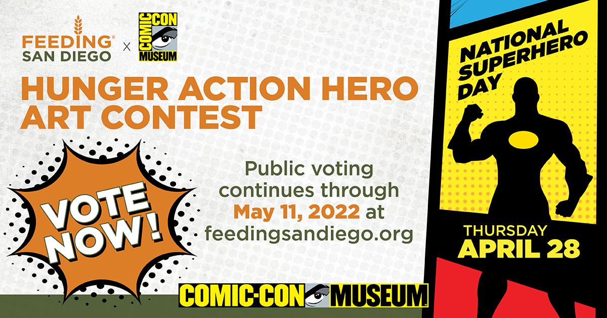 VOTING IS NOW OPEN! Our panel of judges have selected the top 10 designs from the Hunger Action Hero Art Contest and now it's time to take your pick. Cast your vote for your favorite character on our website by May 11: bit.ly/3vrhpqe.
