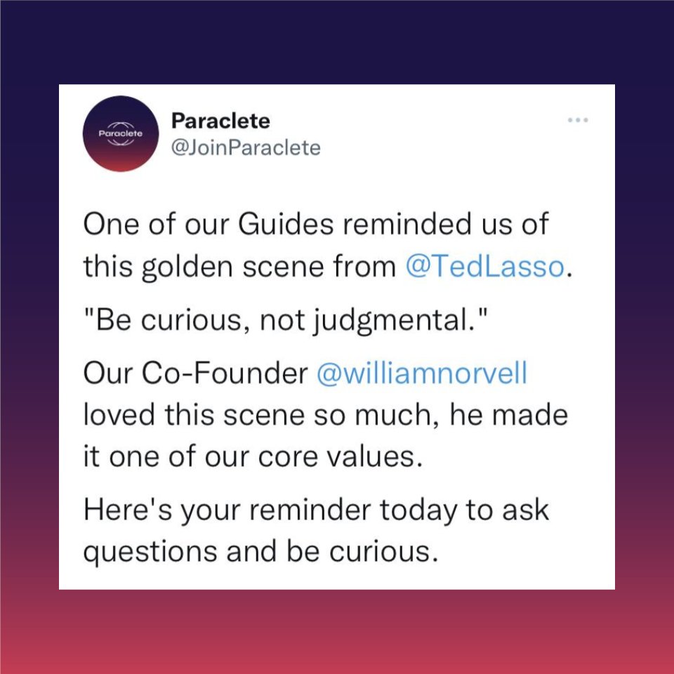 Getfortehq's tweet photo. We ask questions - not to create our first impressions of someone - but to open the door for them to talk and process 💜
#SoulCare #IntentionalQuestions https://t.co/C1pNLfC9C2