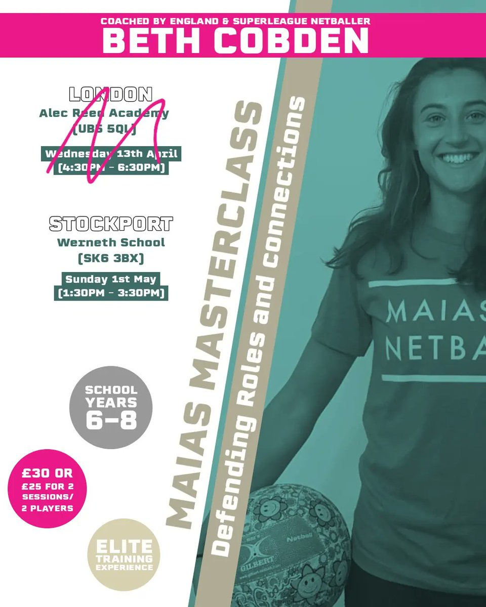 If you're in the Stockport area it's not too late to book onto our @bethcobden1 Maias Masterclass. We had a fab time in London 😍 📍Werneth School Stockport ⏰️1st May 1:30pm 📲 maiasnetball.com #netball #netballmasterclass #netballfamily #englandroses