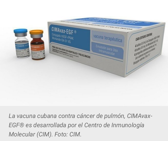 KatrinaDeCuba's tweet photo. ¡¡No lo dirá la prensa occidental!!

Más de 10000 pacientes cubanos han sido beneficiados con CIMAvax-EGF®, la VACUNA CUBANA CONTRA EL CÁNCER DE PULMÓN ✊. Otro logro de la ciencia revolucionaria cubana!!!

#CubaViveYTrabaja https://t.co/r2KEpewWUG