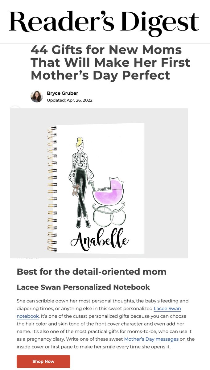 So honored to be featured in <a href="/readersdigest/">Reader's Digest</a> New Moms Gift Guide! Thank you @brycegruber ! rd.com/list/mothers-d…