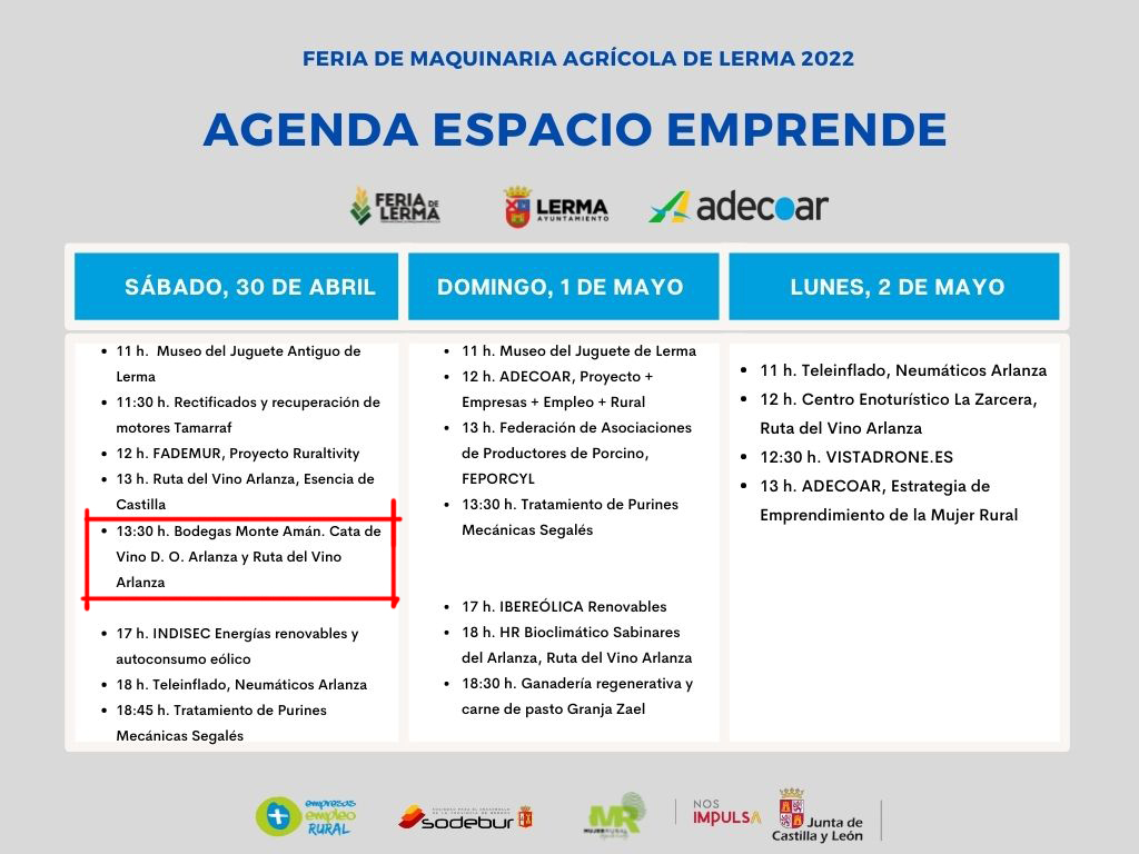 bodemonteaman's tweet photo. El próximo sábado 30 de Abril realizamos una cata en el Espacio Emprende en la Feria de Lerma a las 13:30 horas.
Os esperamos!!!
#feriadelerma #bodegasmonteaman #doarlanza
https://t.co/KLCWFyS6iK https://t.co/PXa1HSIFJG