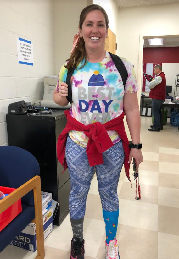 GHS_MediaCenter's tweet photo. GHS faculty honoring Sam Buck and @VWMFamilies with Mismatched Shoes and Socks Day (and for some, Mismatched Outfit Day!) 🧦👟💗 #SamsBestDayEver #vanishingwhitematterdisease 
@SamvsVWM @GlenvilleSchool https://t.co/fMomK8NQVY