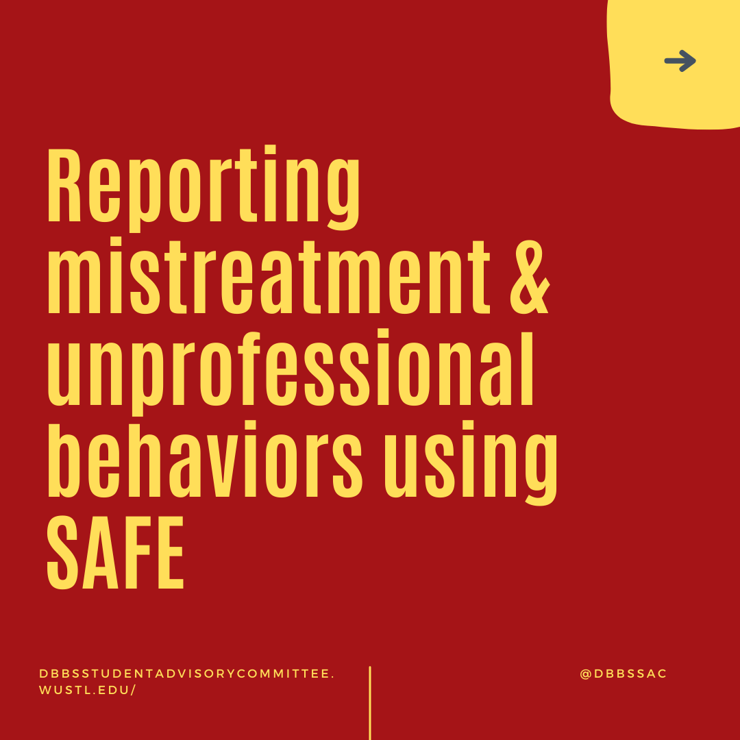 DBBSSAC's tweet photo. Washington University recently implemented a new reporting system available to help students, including DBBS trainees, report misconduct and unprofessional behavior safely (1/ ) https://t.co/kzTWHua5xi