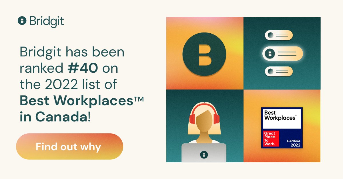 gobridgit's tweet image. What's that? We're one of Canada's best places to work? If you ask our team, they'll love to tell you why. Check out what makes Bridgit so special. gobridg.it/3OIgmuO #BestWorkplacesCA