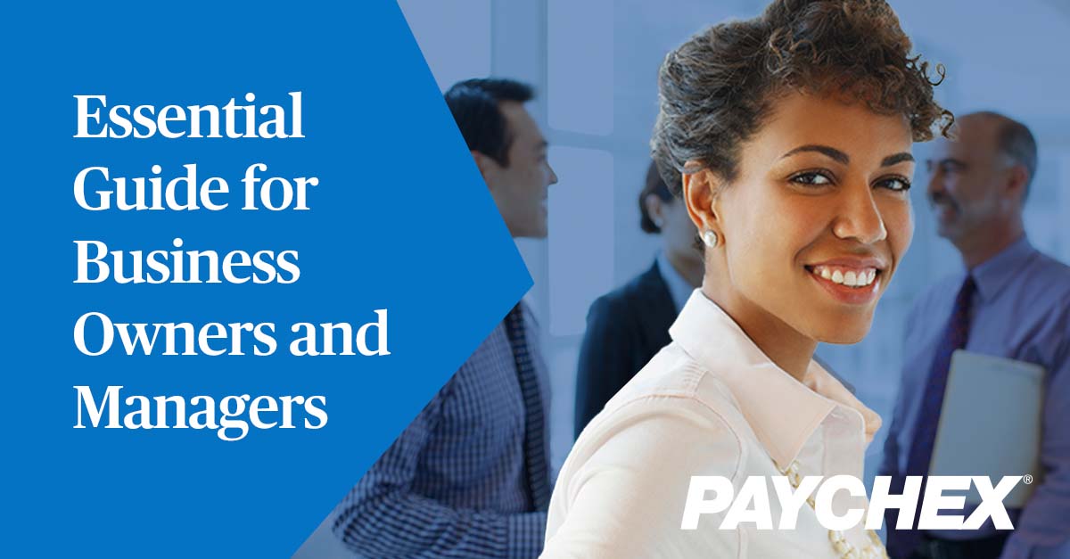 Paychex's tweet photo. If you’re running a small business, you may be overwhelmed by new-to-you responsibilities like payroll taxes, employee benefits, HR regulations, compliance needs, and more. Need a go-to-resource? Get our Essential Guide for Business Owners and Managers at https://t.co/dI9f590O1V https://t.co/7gJzYKyheR