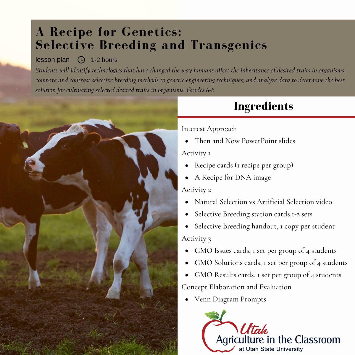 Looking to teach about genetics? Use this lesson from our curriculum matrix!

Link: utah.agclassroom.org/matrix/lesson/… 

#UtahAITC