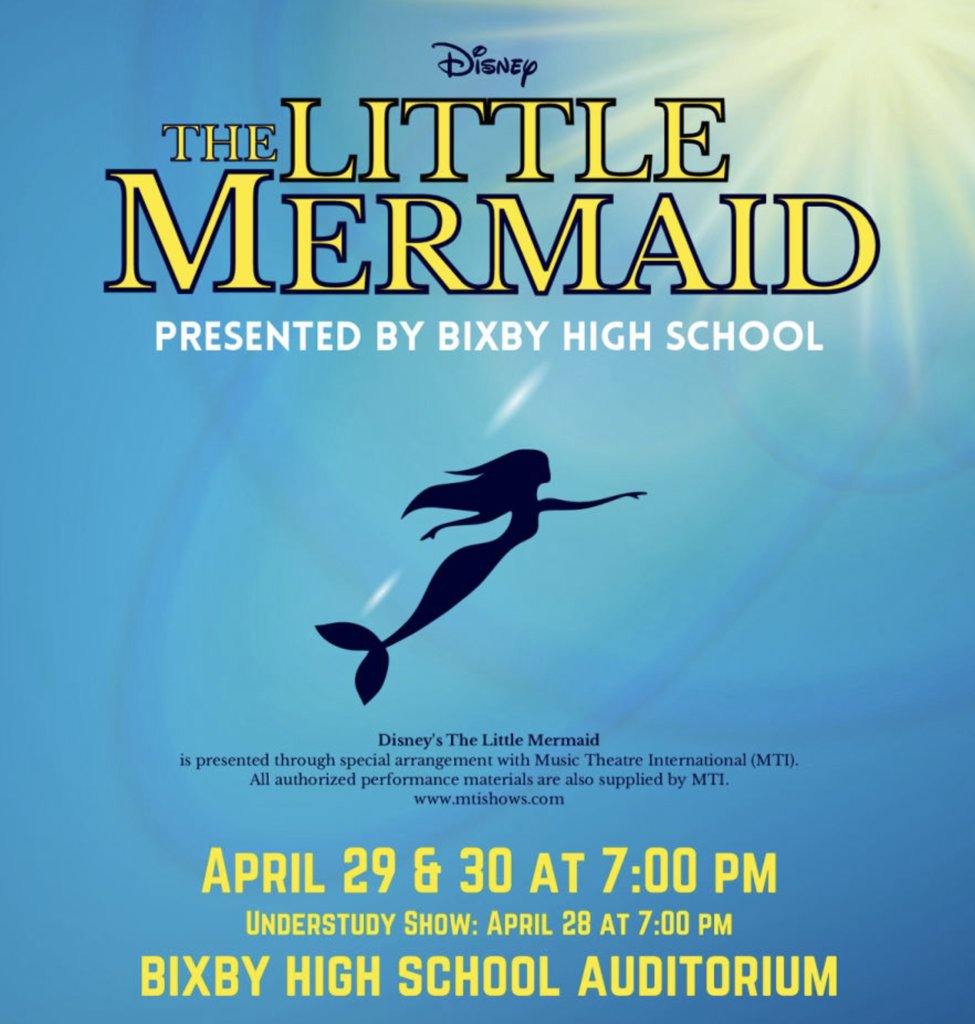 BHS Fine Arts Presents: Disney's THE LITTLE MERMAID 

Show runs Thurs-Sat at 7:00 PM at the BHS Auditorium. Purchase tickets: bixbyps.info/lmtickets