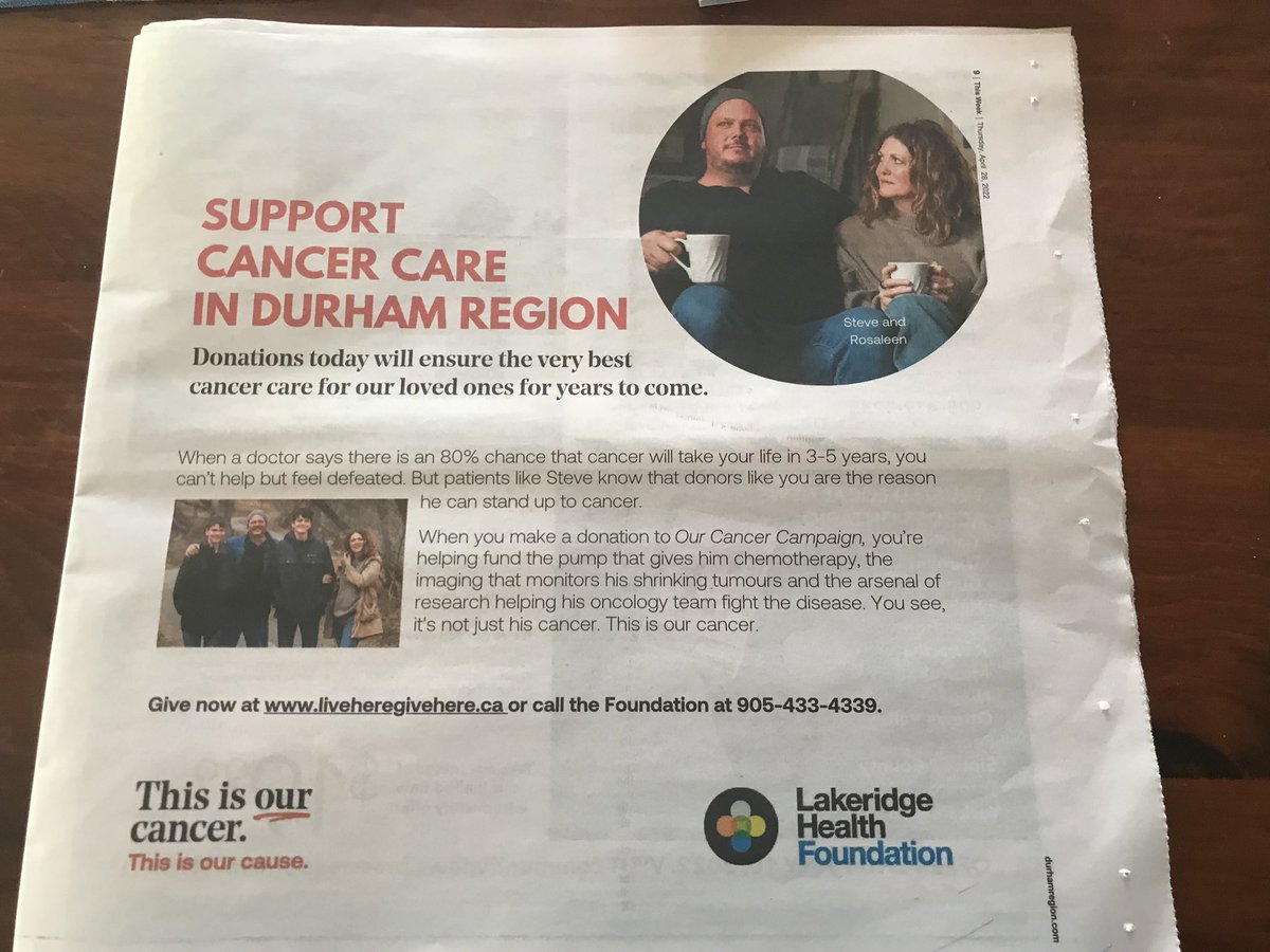 steveslacker's tweet photo. Hey Durham friends.. check your local paper today and you’ll see this ad for @LHFoundation_ #OurCancer campaign, featuring the #SlackPack! https://t.co/RvJZqXT55I