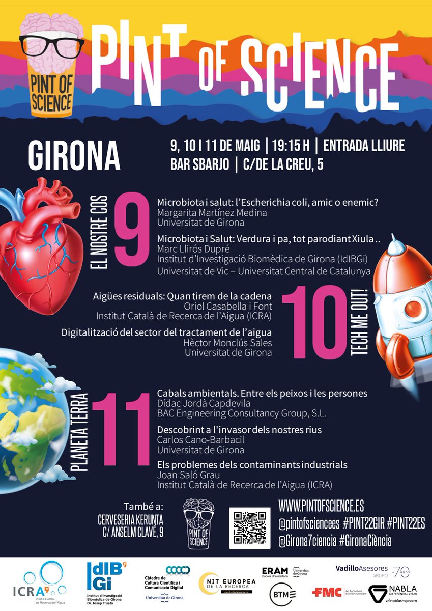 Girona7ciencia's tweet photo. Aquí tenim la programació ESMENADA al #Sbarjo del Festival Pint of Science! @pintofscienceES #Pint22GIR #Pint22ES #GironaCiència
Patrocini:@IcraWater @IcraEco @TechIcra @idibgi @univgirona @UdGRecerca @c4dudg @EUERAM @btmsound
Act:@emaalcub @hecmonc @cabal_ambiental @canobarbacil https://t.co/QLV4R3nj9K