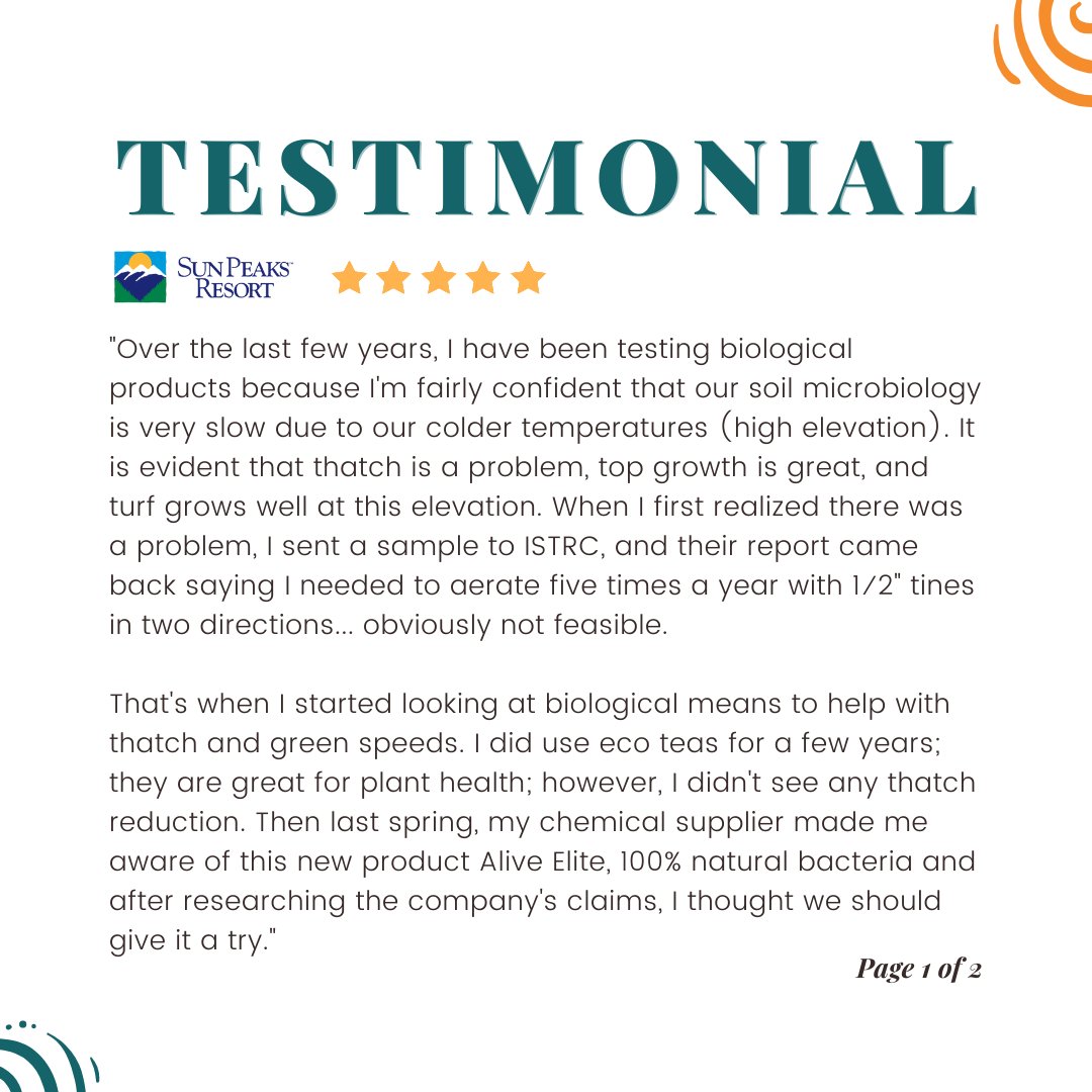 wcbiogreen's tweet photo. What our customers are saying....... Keith Lyall from Sun Peaks speaks to  thatch reduction using Alive Elite and will be seeing over the next few seasons what we can achieve! #soilhealth #thatch #golflife https://t.co/kcxNa0nJuk