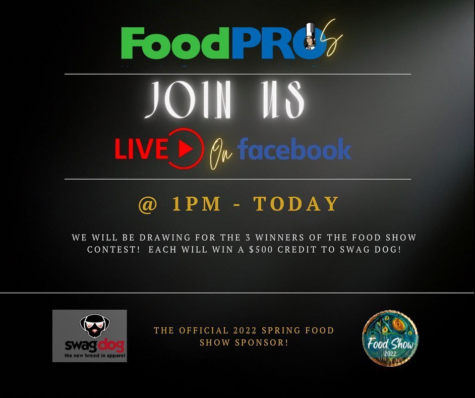 FoodPRO_Corp's tweet photo. JOIN US on Facebook live for the FoodPRO Food Show 2022 contest drawing! 
https://t.co/JtWnCLnhut https://t.co/eiLZUS5YAo