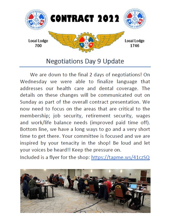 Negotiations Day 9 update: tinyurl.com/2sn8kvhs #contract2022 #machinistsunion #fightingmachinists