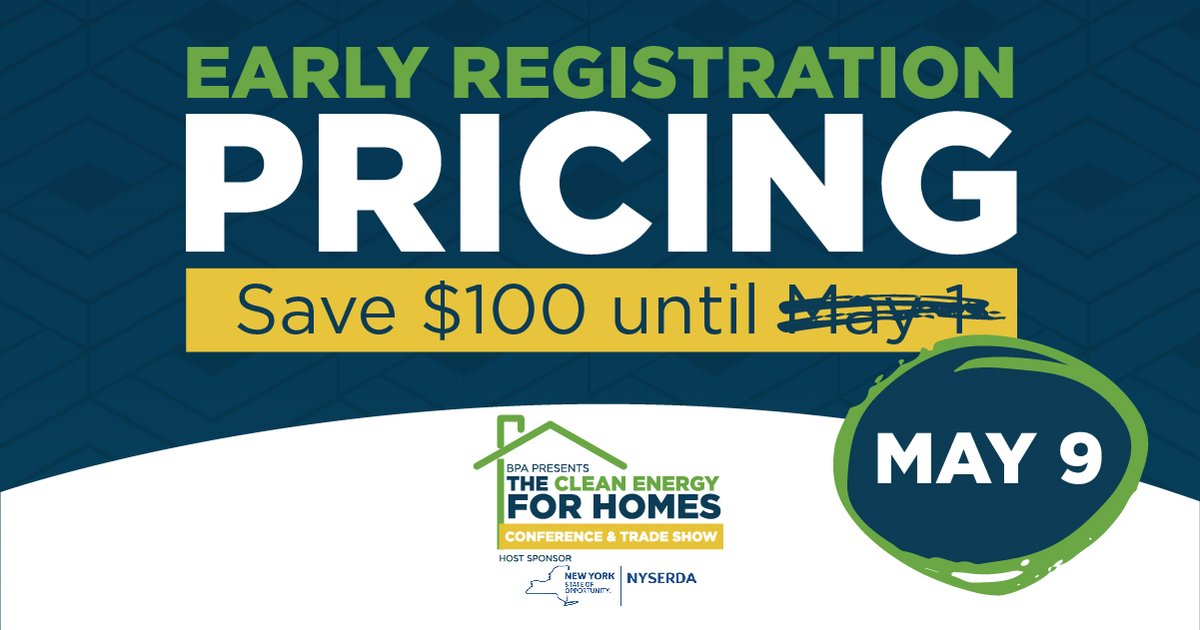 JoinBPA's tweet photo. ‼️ Early registration deadline extended ‼️ Now through May 9, save $100 when you sign up join us June 1-2 in Saratoga Springs, NY for two days of education, networking, &amp; more. Full details: https://t.co/IFK0ep9yNg

#CleanEnergy #NYEvent #BPAEvents https://t.co/rIwebRhkvW