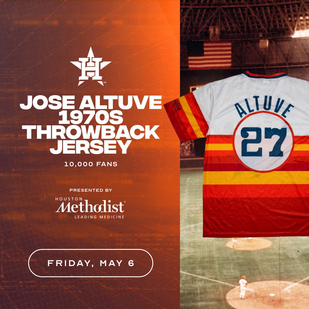 Houston Astros on X: Taking #ThrowbackThursday to another level. Next  Friday vs. Tigers we are giving away 10,000 Jose Altuve 1970s Throwback  Jerseys. You won't want to miss it! 🎟:    /