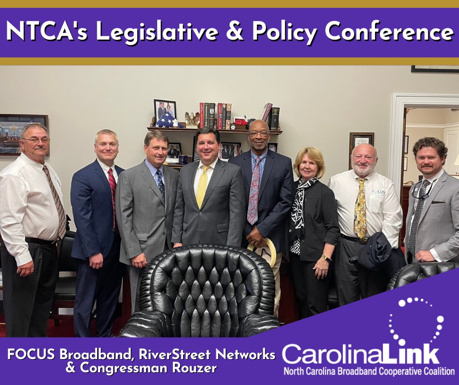 @FOCUSBroadband & @RiverStreet_Net met with @RepDavidRouzer following the @NTCAconnect's Legislative and Policy Conference. Discussions centered around rural broadband deployment and the importance broadband has in healthcare, education, and economic growth in rural NC.