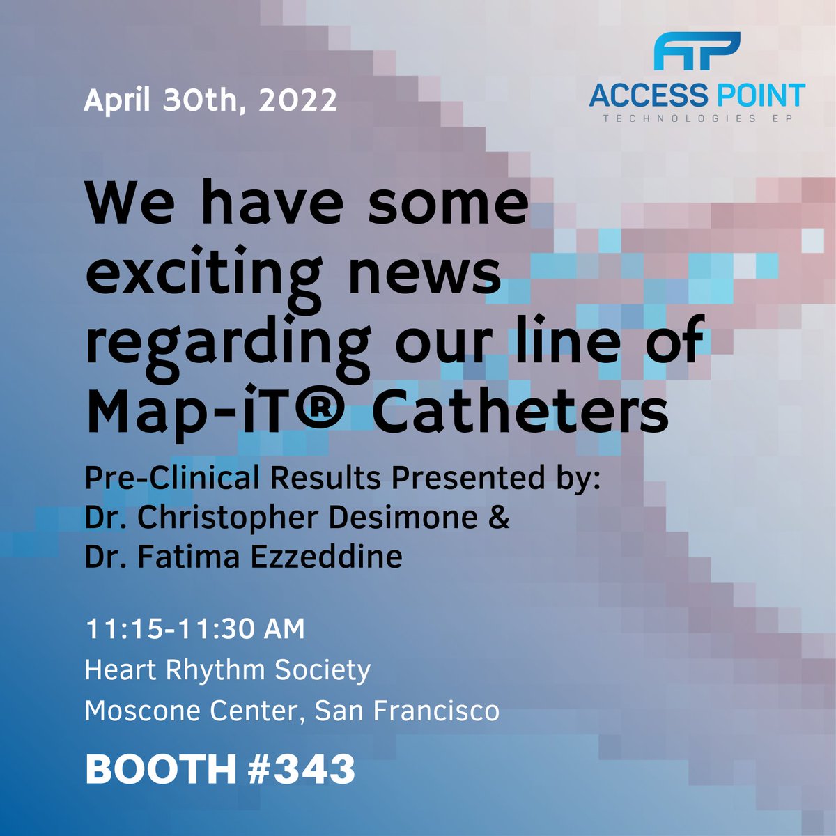 APT EP, in collaboration with The #MayoClinic, invites you to join us as we discuss the results of our pre-clinical evaluations with our new #PFA System. Hear from our Investigators, Engineers and others on the initial experience with this exciting device!
#EPEEPS #PFA #HRS2022