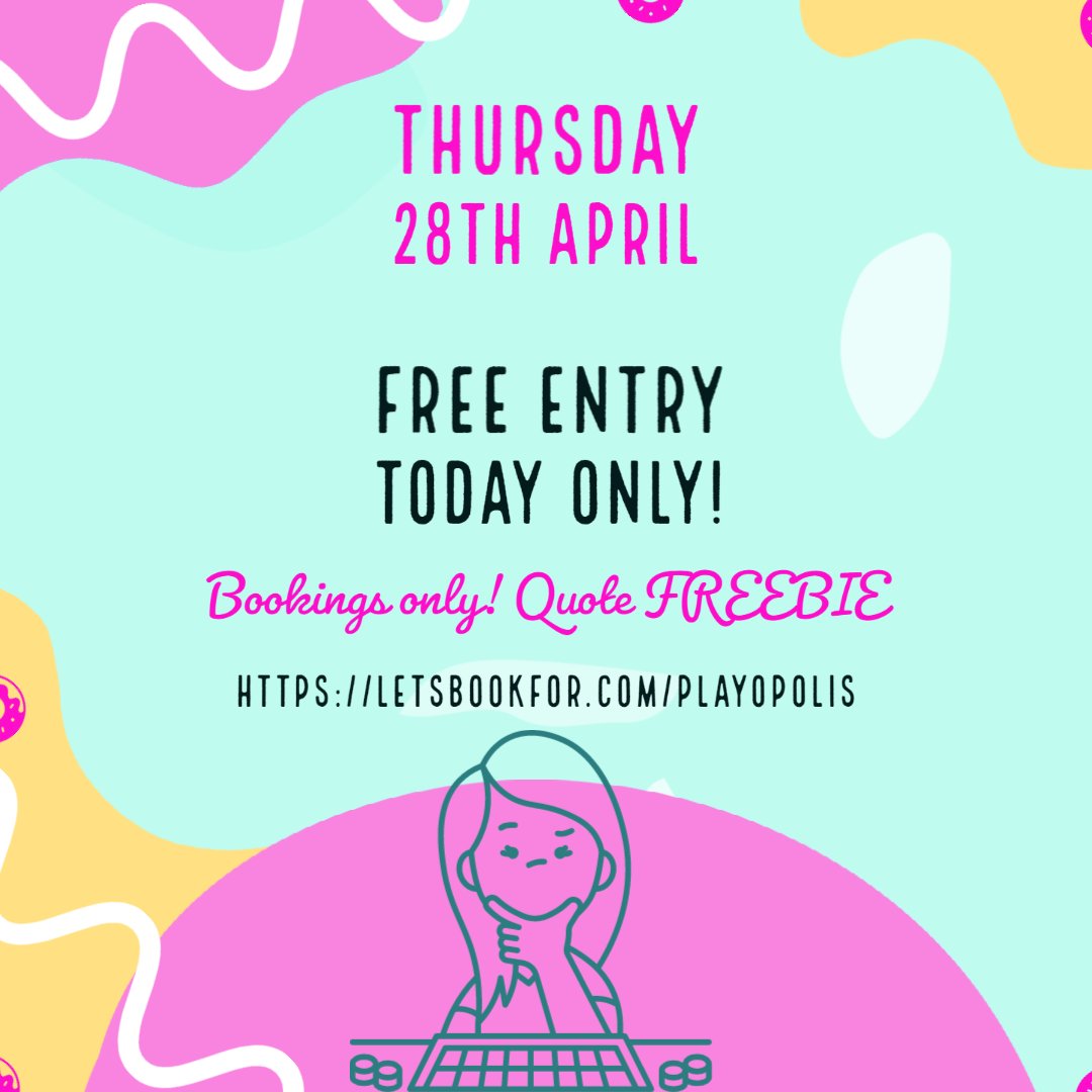 Playopolis's tweet image. Free entry today! Enter FREEBIE at booking. If your a member and do the same you can have a free bottled soft drink! 

Booking essential