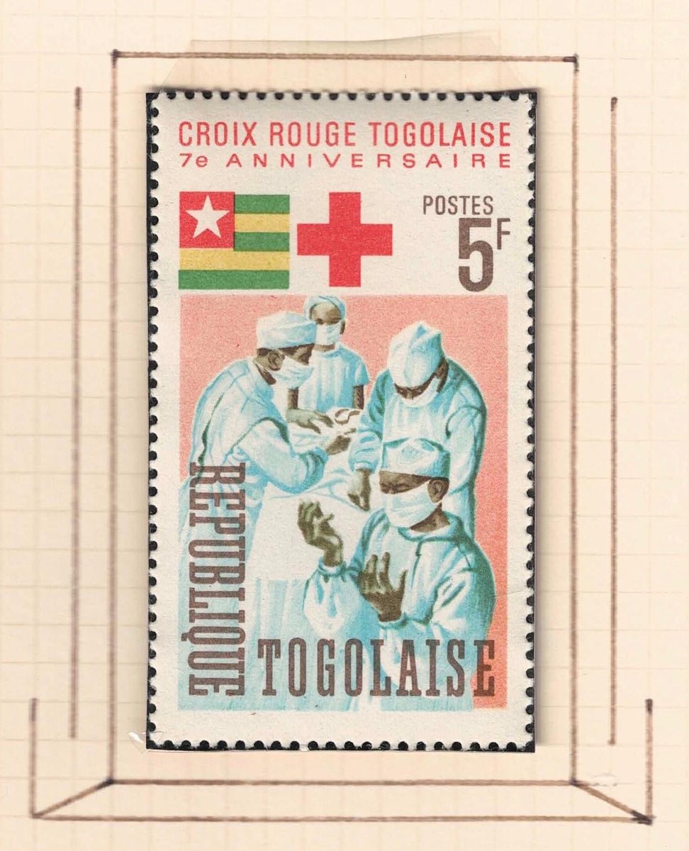 IMSS_Chicago's tweet photo. Image: a 1966 Togolese postage stamp from the IMSS Collection commemorating the 7th anniversary of the Togolese Red Cross, highlighting the use of rubber gloves in surgery.

#IMSSChicago #LatexGloves #RubberGloves #HistMed #RedCross https://t.co/QflYKlHt9b