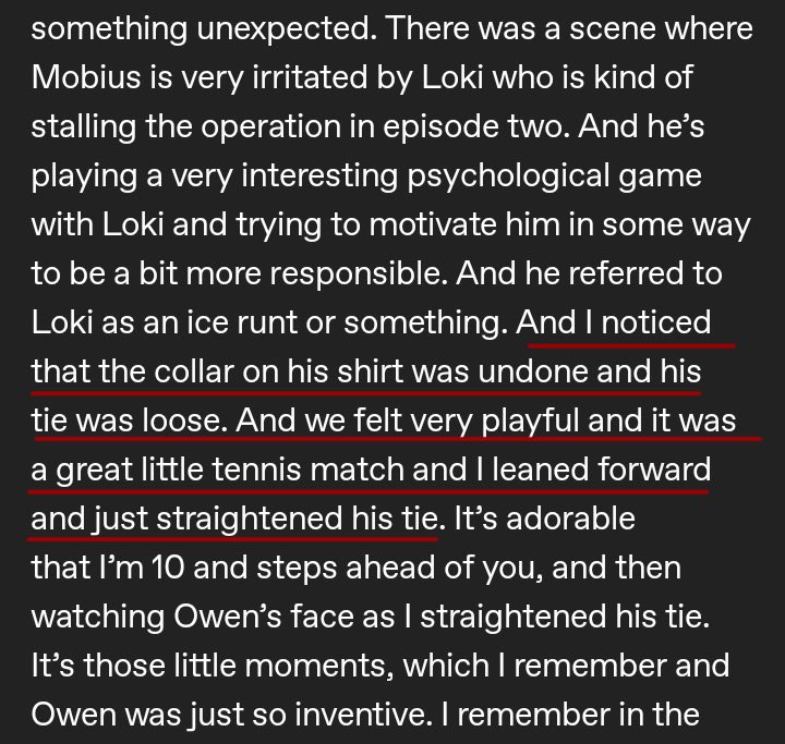 Tom Hiddleston said he improvised the iconic scene where Loki fixed Mobius’s tie???😭😭😭