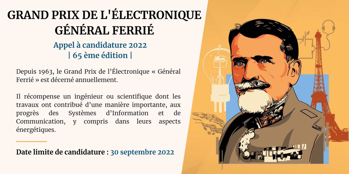 asso_see's tweet photo. Ne ratez pas l'appel à candidature pour la 65ème édition du 🏆 Grand Prix de l'électronique Général Ferrié ! ➡️ https://t.co/nVH5P9BEMw

#Electronique #Systemesdinformation #Communication #Energétiques #Général #Ferrié #GrandsPrixSEE2022 https://t.co/RAFQz5b9MB