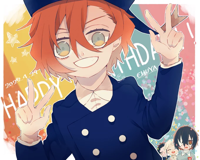 ✨本日の主役ッ!!✨
ーーーー
今年もお誕生日おめでとう🎁🎊!!!
美味しいものたくさん食べて大きくなってね!!
#4月29日は素敵帽子くんの誕生日
#文スト最小幹部生誕祭2022 