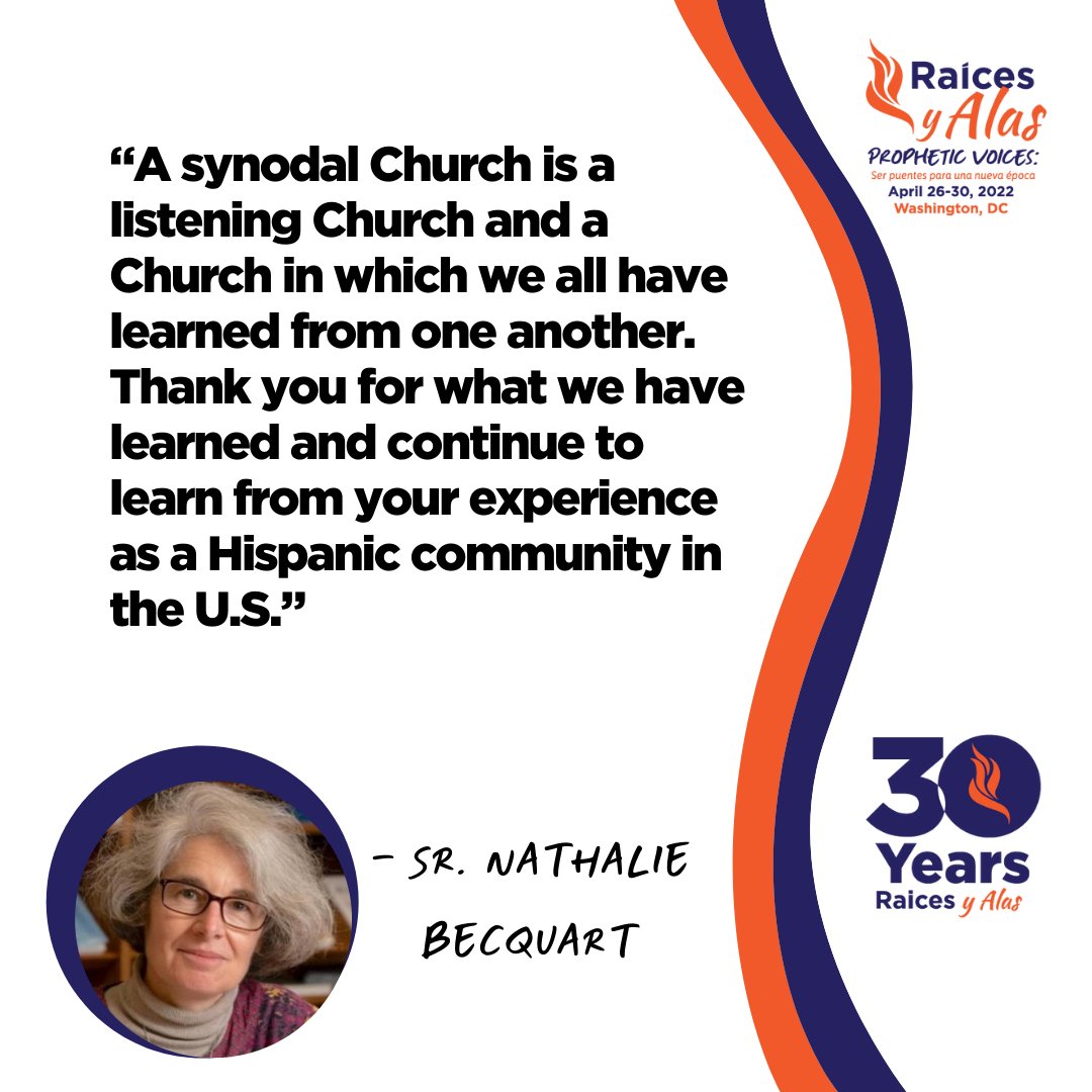 NCCHM_'s tweet photo. Sr. Nathalie Becquart, Undersecretary of the Synod 2021-2023 joins the Raíces y Alas 2022 Congress virtually from Rome. 

La Hna. Nathalie Becquart, subsecretaria del Sínodo 2021-2023 se dirige al Congreso Raíces y Alas 2022 virtualmente desde Roma. #raicesyalas22 https://t.co/sTjhzQ1B8U