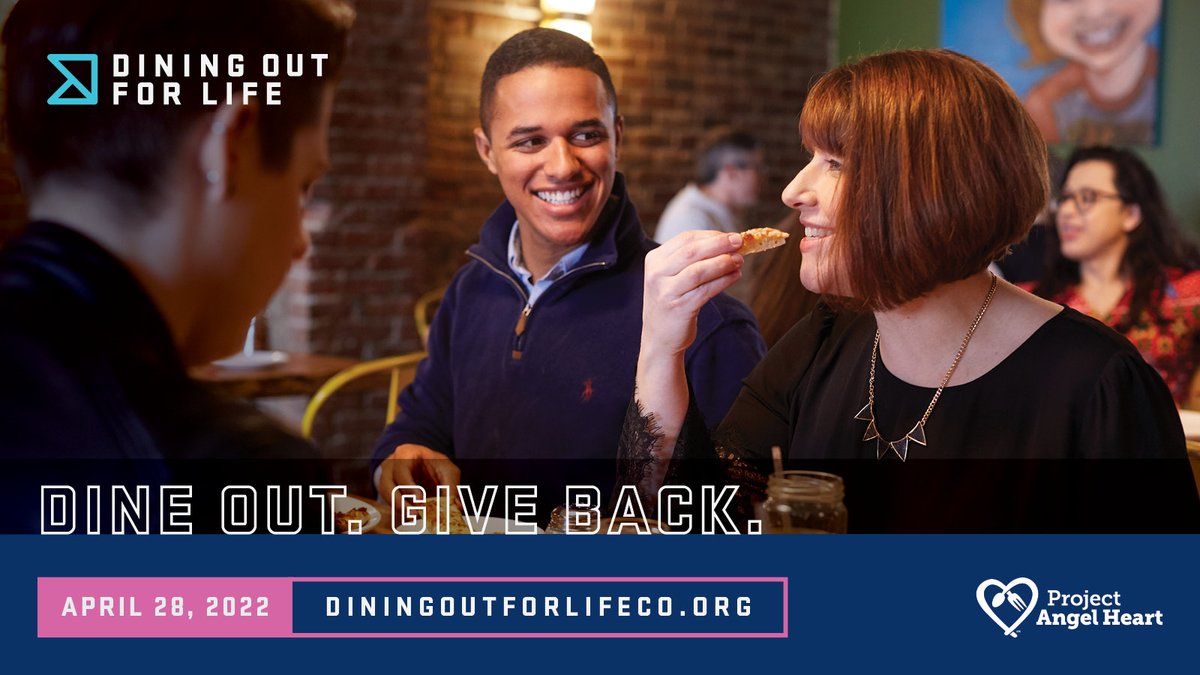proj_angelheart's tweet photo. It's Dining Out For Life Day! Donate to provide nutritious meals for neighbors in need, then enjoy your own delicious meal! Twenty-five percent of your bill will be donated to Project Angel Heart. Donations of $30+ will be matched!
https://t.co/hwMDFgF5Py
#DOFLCO #DineOutGiveBack https://t.co/WbubAGxdnu