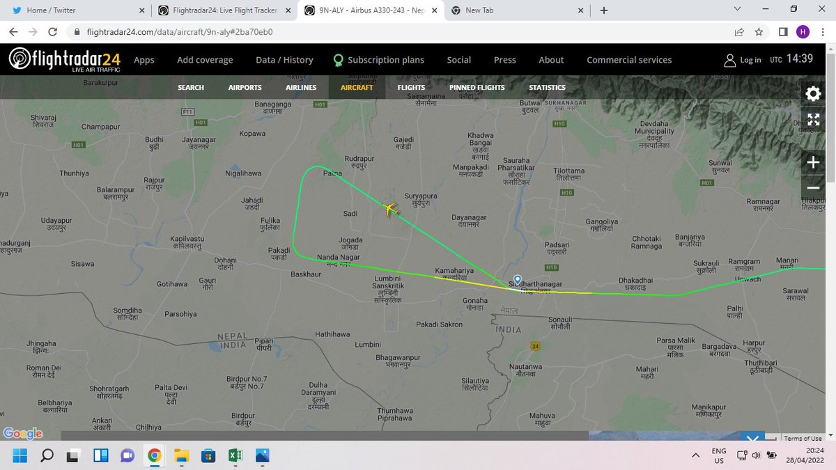 HArjyal's tweet photo. Looks like 9N-ALY/A330 deliberately executed a missed approach before landing from west at BWA/VNBW this afternoon. #BWA #VNBW https://t.co/xa6QpBmub4