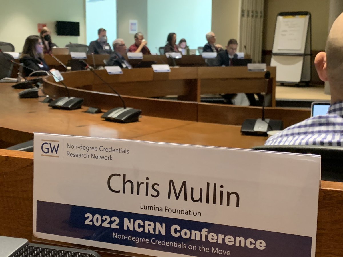 Dr_Mullin's tweet photo. Appreciate getting international perspectives on, and applications of, non degree credentials at the ⁦@GWIPPGWU⁩ #NCRN conference, in-person ⁦@LuminaFound⁩ https://t.co/3rKPP2Rdd9