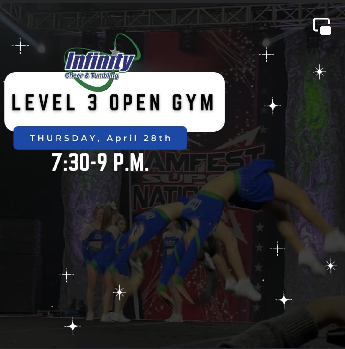 Level 3 Open Gym is tonight 7:30-9:00! Let’s go!