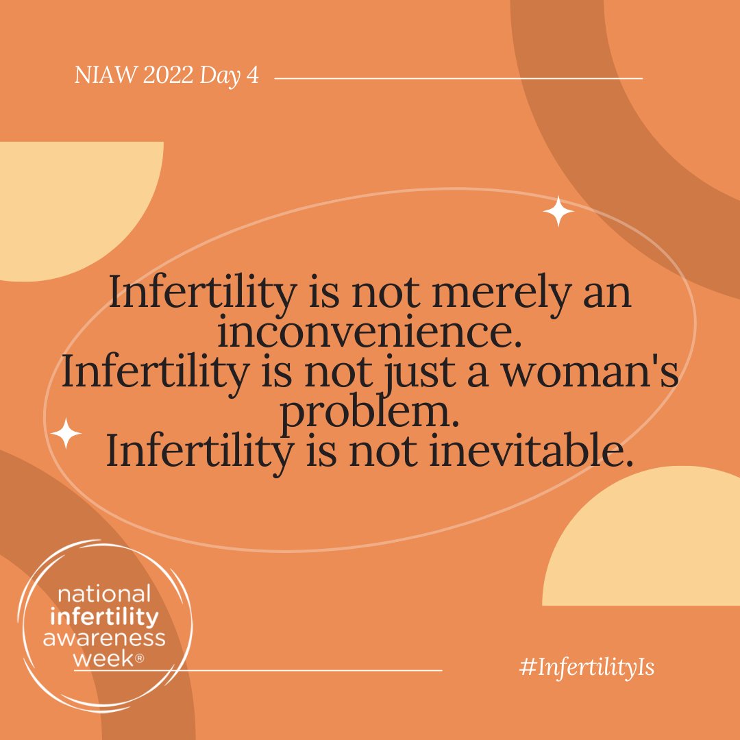 On Day 4 of #NIAW2022 we are sharing what #InfertilityIs 🧡 1 in 9 will struggle with infertility. You are not alone in your #fertilityjourney. Retweet this post to show your support for the people in your lives who are struggling 🧡 

#fertility #ttc #infertility