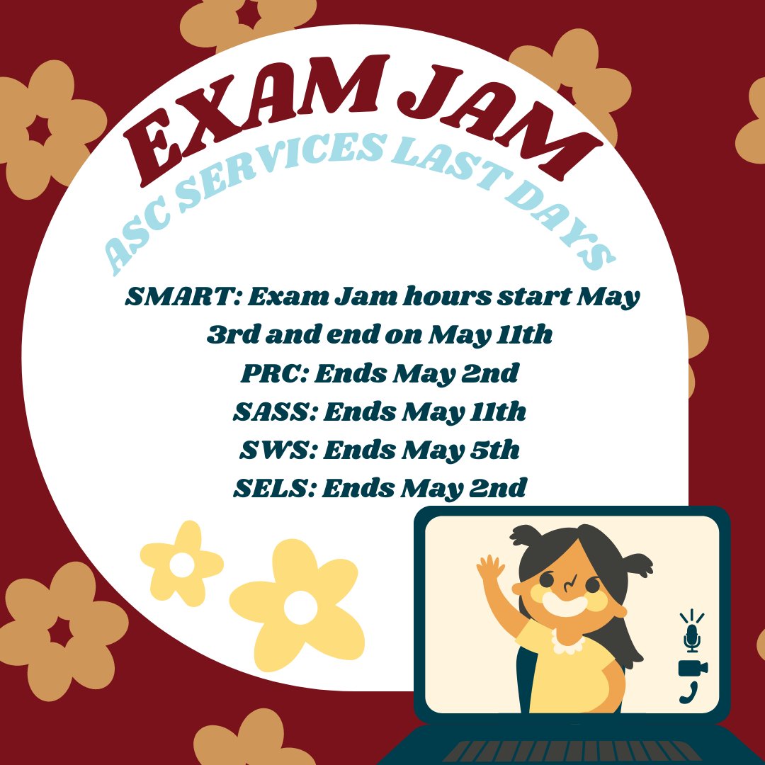 It's Exam Jam time! Use this post to know when your favorite academic support services are done for the semester! Visit success.umn.edu for more information on these services! Good luck on finals next week, Gophers! #umnsuccess #umn