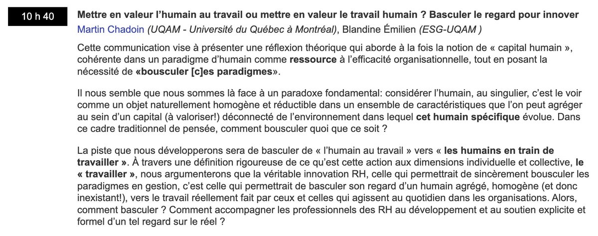 mc_combobout's tweet photo. @_Acfas ! Très heureux de participer au colloque 454 !

La présentation que nous allons y faire (résumé en photo) avec Blandine Émilien abordera la notion de travail, notion trop souvent abordée du simple point de vue de la tâche prescrite :( 

RDV le 10 mai à 10h40 :) https://t.co/pYainJOFKJ
