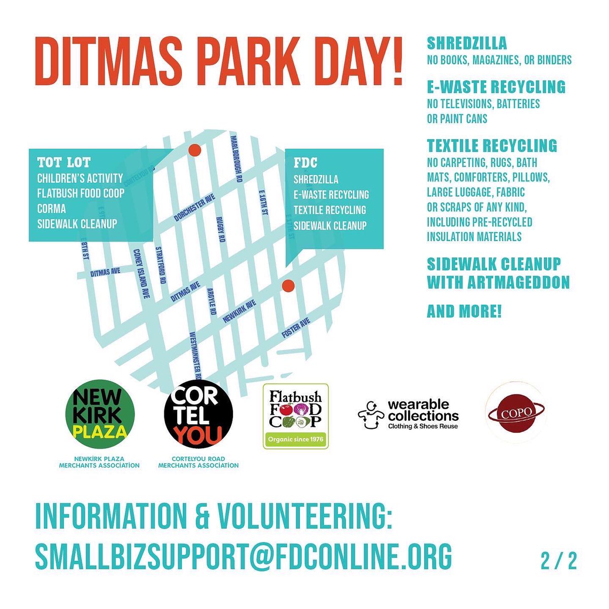 FDConline's tweet image. Need some spring cleaning? Don't miss Ditmas Park Day! Bring your old electronic waste, confidential documents for shredding, clothes &amp;amp; shoes for proper recycling! + While you're at it - grab a bag and work with your neighbors on sidewalk cleanings
