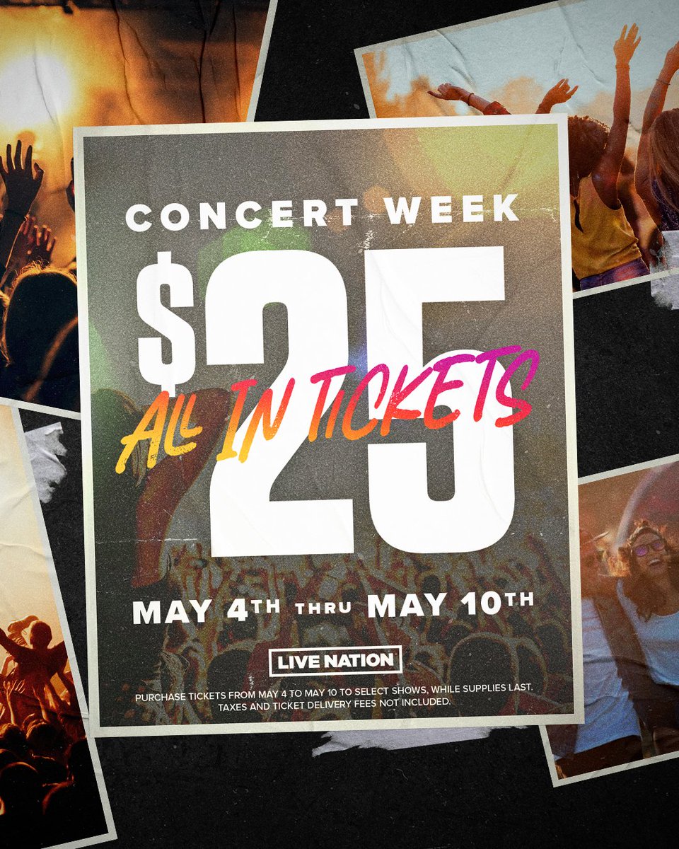 SAVE THE DATE: #CONCERTWEEK is almost here! To celebrate summer concert season, get $25 all-in tickets to more than 3,700 shows for one week only. Get more info here: livenation.com/concertweek