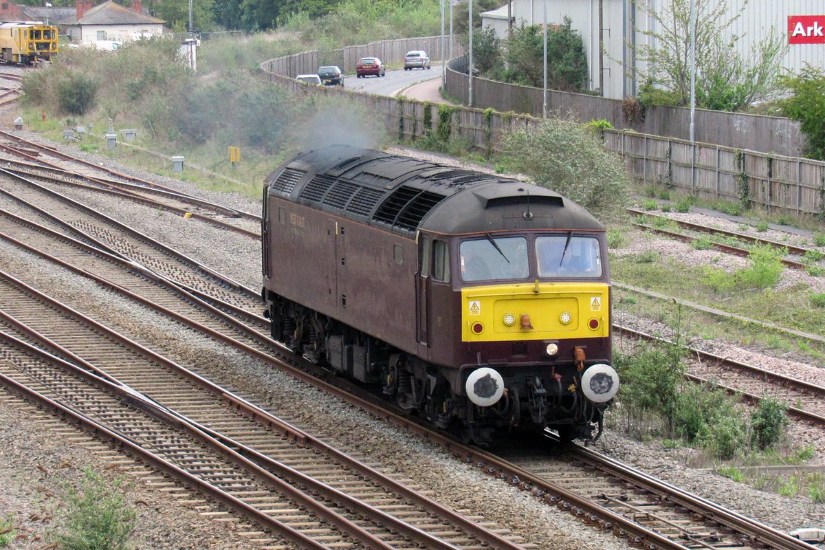 47802 of <a href="/westcoastrail/">West Coast Railways</a> is support loco for <a href="/railwaytouring/">Railway Touring Co.</a>'s Great Britain this year. This is it coming out of Taunton this morning running light from Barry to Exeter so it could pull 6233 and the stock back into Riverside yard during the break in the journey down to Penzance