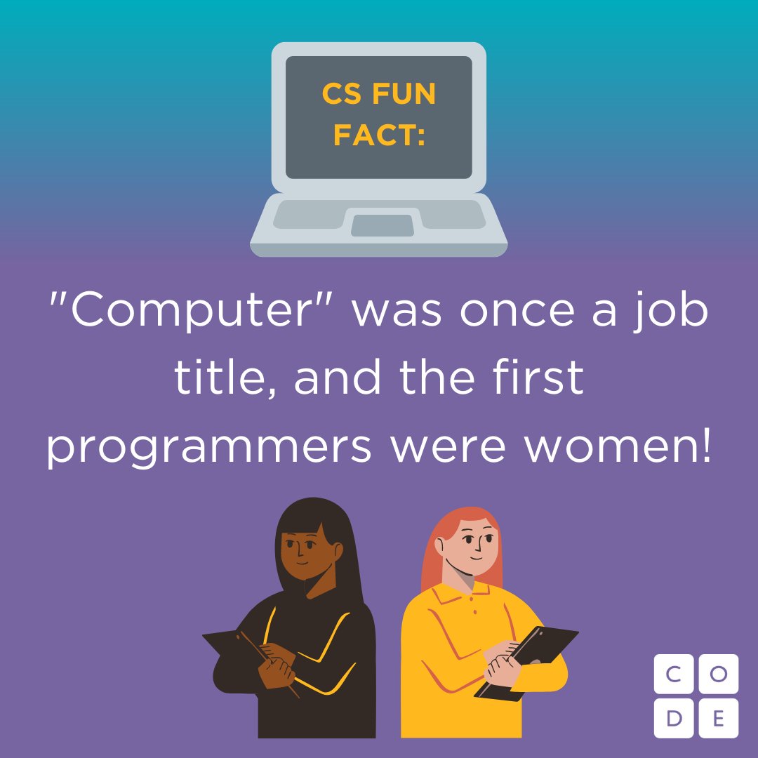 codeorg's tweet photo. Here's a fun fact in honor of International #GirlsinICT Day; share with someone who would call themselves a "computer!" 👩‍💻 https://t.co/ZJUIarpNDF