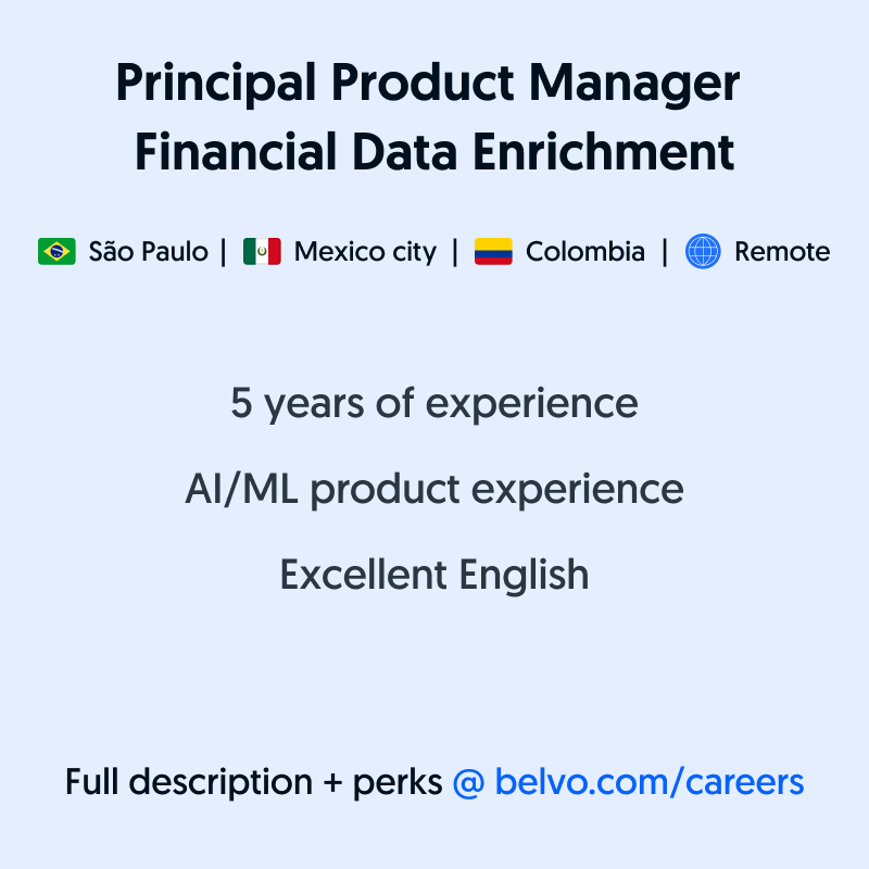 joinbelvo's tweet photo. ➡ We are very excited to bring aboard a Principal Product Manager to guide Enrichment, one of Belvo’s main product pillars. 

See the full description and apply here: https://t.co/7ZgqW0mPYY

#JoinBelvo #Hiring https://t.co/lWMQO9mfJn