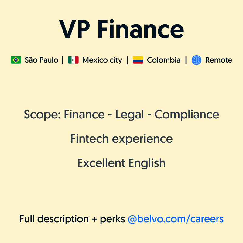 joinbelvo's tweet photo. ➡ We are looking for a VP of Finance who will manage directly the finance, legal, and compliance departments.

See the full description and apply here: https://t.co/68QEkppCip

#JoinBelvo #Hiring https://t.co/dhMTrbKwtW