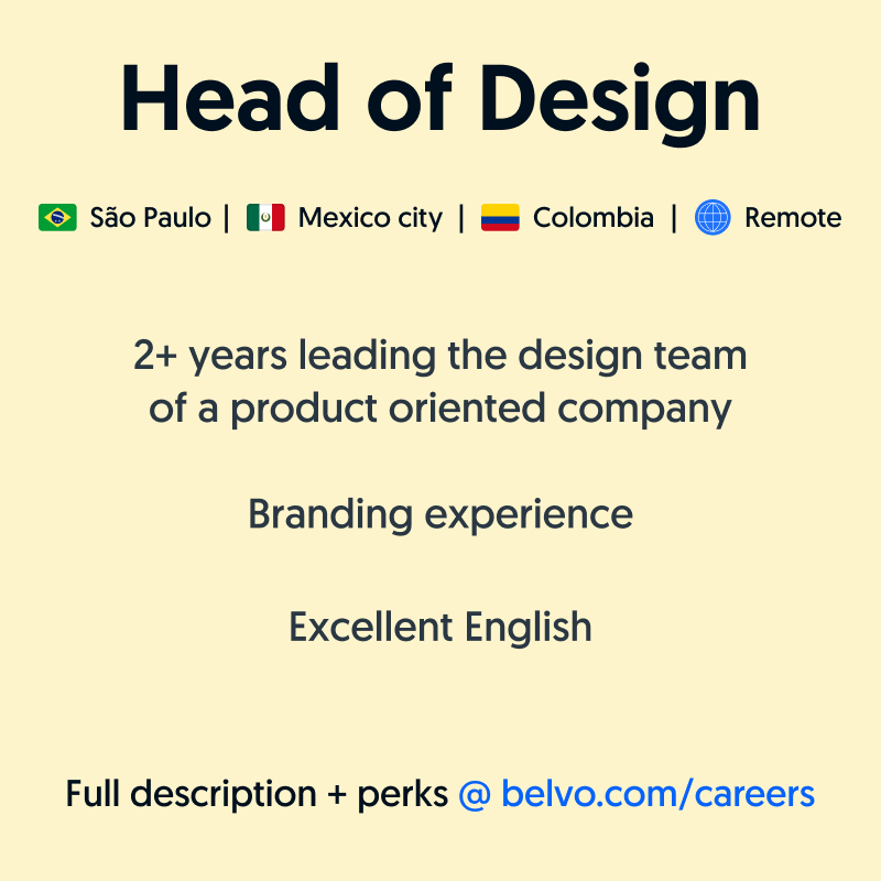 joinbelvo's tweet photo. ➡ As Belvo implements its product brand across all different departments, our new Head of Design will be responsible for the definition and management of the design principles of the company.

See the full description and apply here: https://t.co/88wptOCl2K

#JoinBelvo #Hiring https://t.co/BT0HGzEkP3
