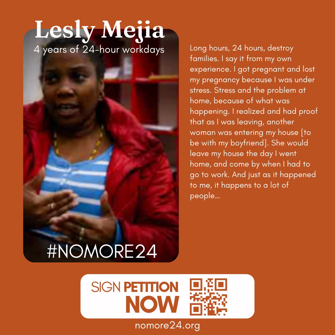 Four years of 24-hour workdays cost Lesly Mejia her pregnancy and her partner. As she says, "Just as it happened to me, it happens to a lot of people." ⁠
⁠
We must end the war on women of color, on families of color, in the USA. ⁠
⁠
SIGN THE PETITION: nomore24.org