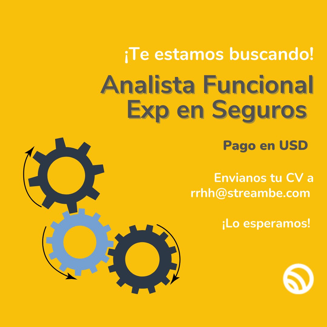 Streambe1's tweet photo. #ViernesdeBusquedas Analista Funcional Exp en Seguros (Excluyente / USD)
¡Te estamos buscando! 👓
Envía tu CV a rrhh@streambe.com #ExperienciaStreambe #EquipoStreambe 🚀
#busquedaslaborales #programmer #desarrollador #developer #desarolladores #rrhh #software https://t.co/u0GSWYOOvF