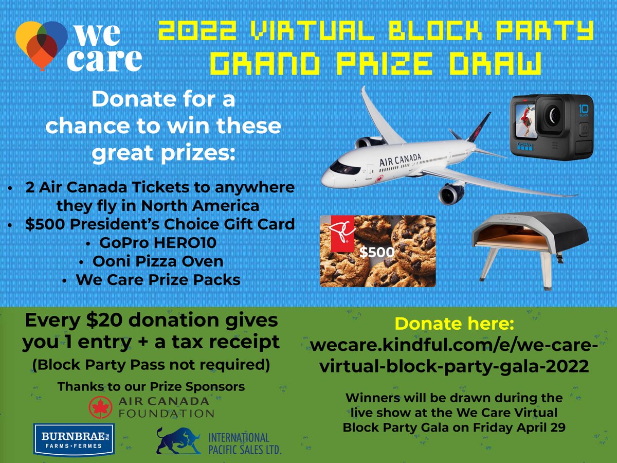 The Grand Prize Draw is tomorrow night! Have you entered yet? Donate here: wecare.kindful.com/e/we-care-virt… Entry cut off is Friday April 29 at 7:45pm EST. Then watch our Gala Live Show at 8pm EST to see if you won: youtube.com/friendsofwecare